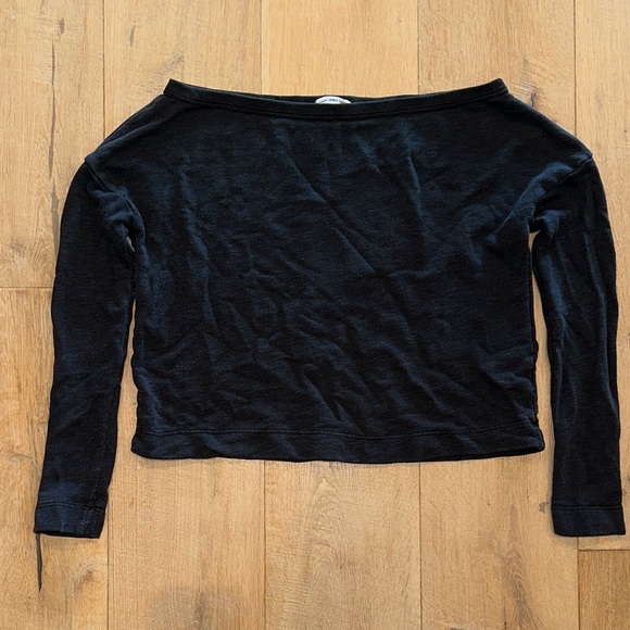 JAMES PERSE Women's Dark Grey Off-Shoulder Sweatshirt - Picture 1 of 4